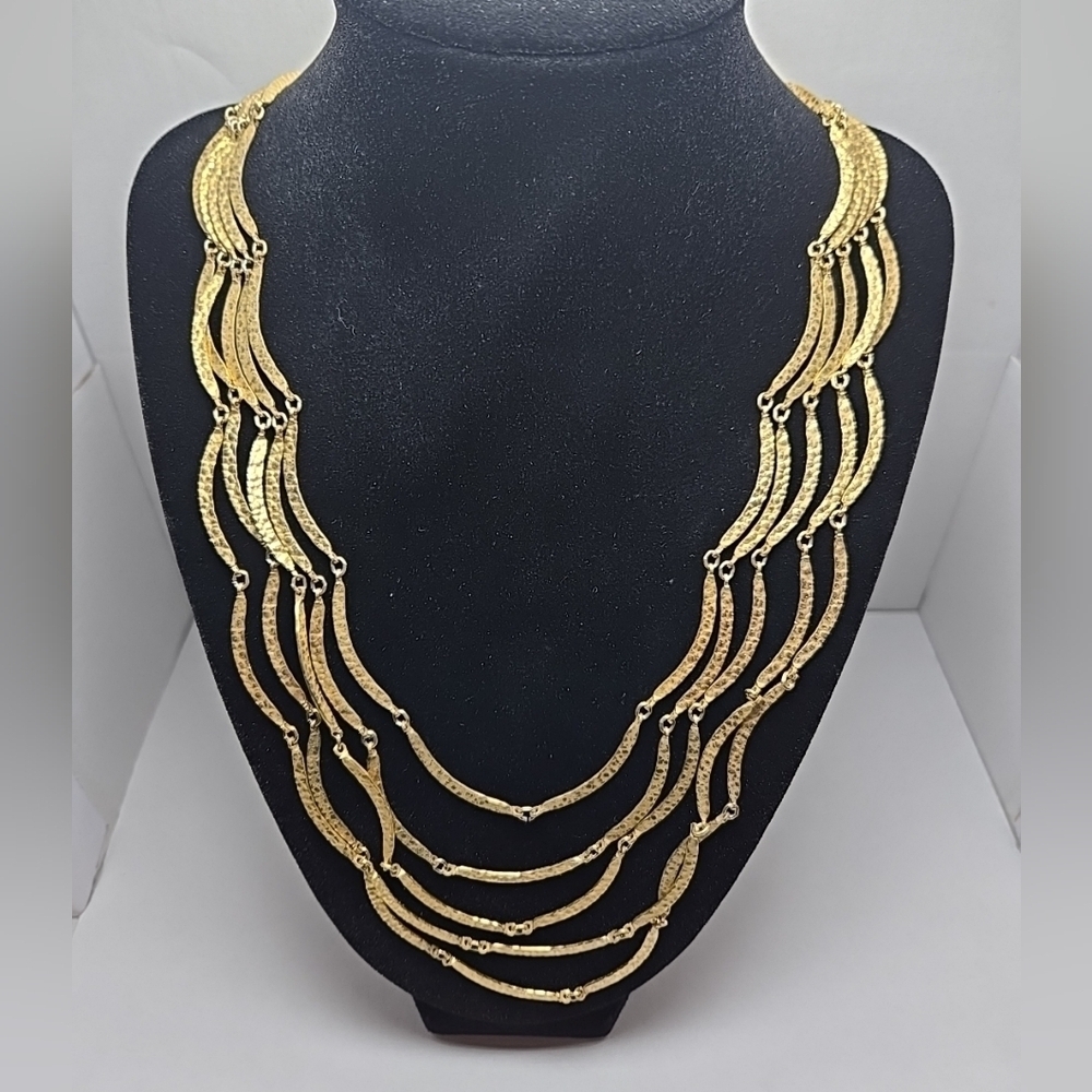 Vintage Gold Tone Five Strand Necklace Graduated Length Mid Century Mod 1960s